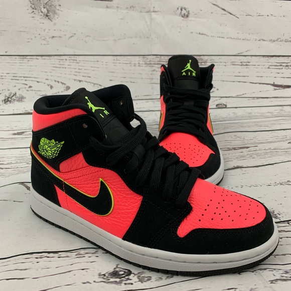 Nike Shoes - Nike Air Jordan 1 Mid Black Volt Hot Punch White